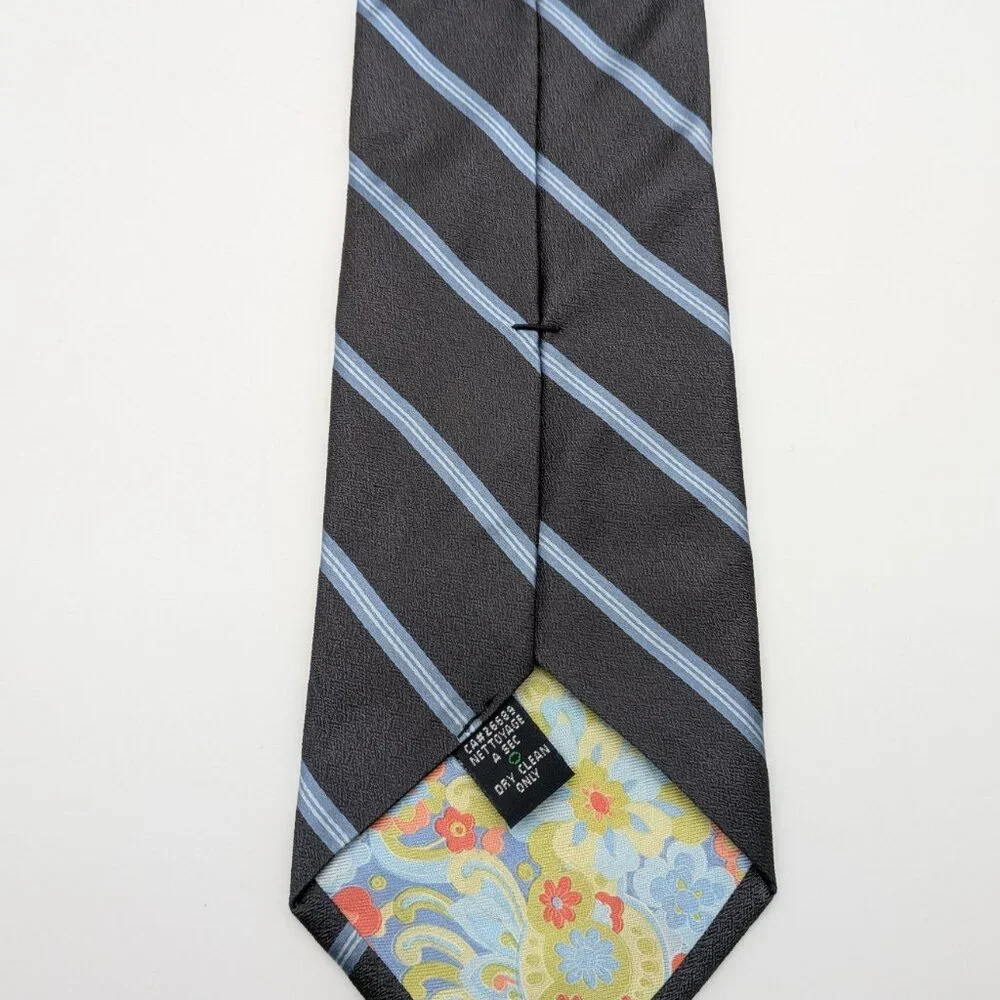 Ted Baker London 100% Silk Black / Blue Striped Tie USA made - Picture 3 of 7